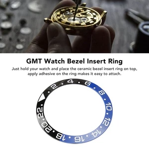 38mm Diameter Black Blue Watch Bezel Insert Base Ring White Character Cerami DM5 - Picture 1 of 12