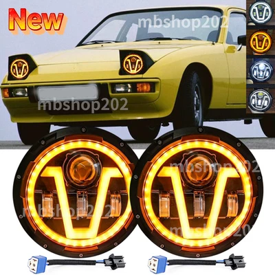 Par de faros LED de 7" redondos DRL para Porsche 911 912 914 924 928 944 Foto 1 de 4