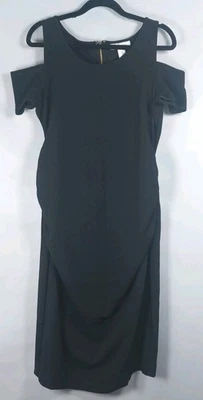 Motherhood  Maternity Soft Stretchy Zip Back Cold Shoulder Black Dress Size Lrg - Image 1 of 4