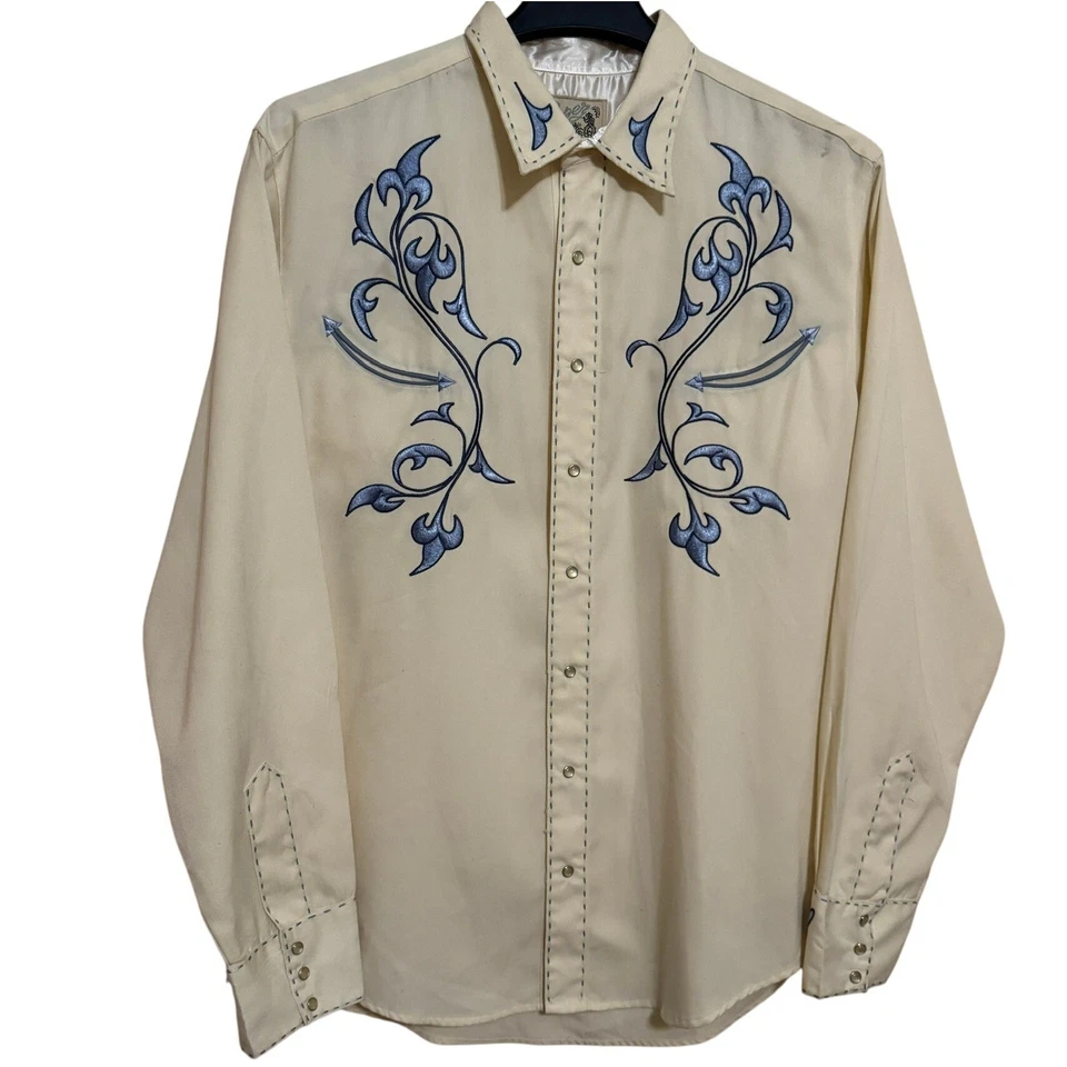 Camisa De Colección Roper Western Perla Snap Vaquero Crema Para Hombres XL Bordada Floral LEER Foto 1 de 4