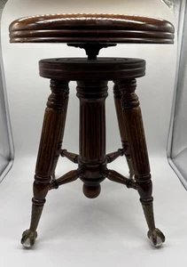 Antiguo taburete de piano con pie de bola de vidrio A. Merriam and Co Acton, órgano MA - Imagen 1 de 18