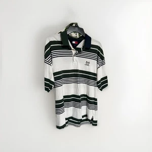 Tommy Hilfiger Vintage Polo Shirt XL White With Green Stripes - Picture 1 of 5