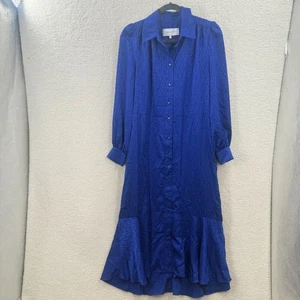 Veronika Maine  Monogram Jacquard long Sleeve Dress in Blue Jewel Size 10 - Picture 1 of 12
