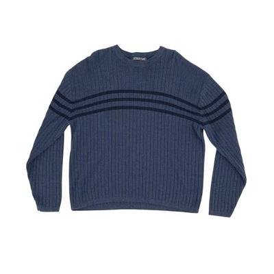 Vintage 90s Structure Mens Large Blue Ribbed Knit Pullover Sweater Nautical - Image 1 of 4