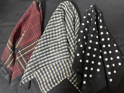 Vtg Lot Of 3 Square Scarf Head Neck Wrap Handkerchief 20x20" Red Black Gray - Image 1 of 4