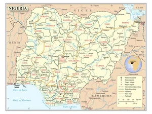 Nigeria Politische Verwaltung Provinz Straße Eisenbahn Stadt Land Karte Poster - Bild 1 von 2