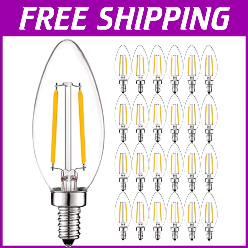 Clear Filament LED Candelabra Bulbs - Dimmable, E12 Base, 400 Lumens, 24-Pack - Image 1 of 4