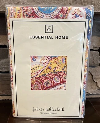 Vintage Essential Home Fabric Tablecloth 70 Inch Round Paisley Print - Image 1 of 4