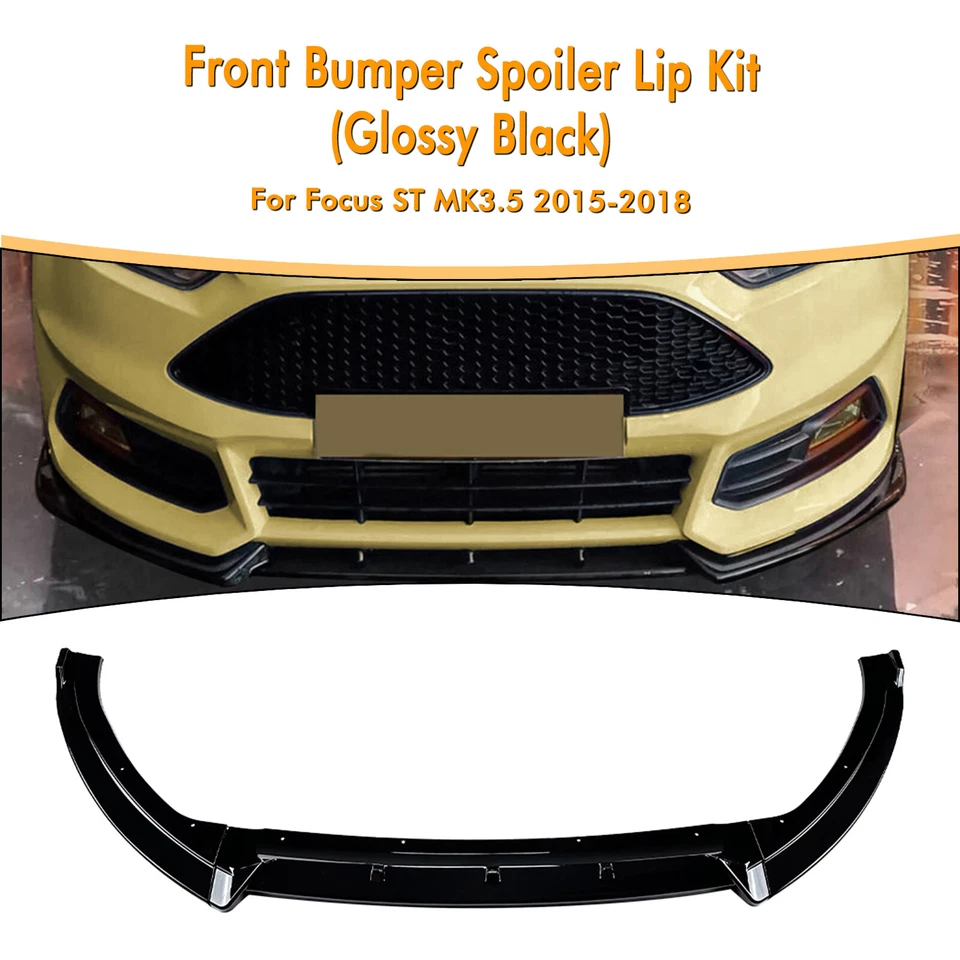 Front Bumper Spoiler Splitter Lip For Ford Focus ST MK3.5 2015-2018 16 17 Black - Image 1 of 4