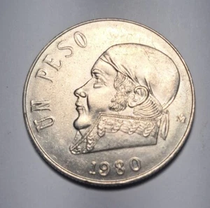 1980 Mexico Peso Closed 8 Wide Date National Arms Jose Maria Teclo 9g 29mm Coin - Picture 1 of 10