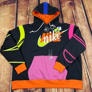 Nike Hoodie Womens XL Black Neon Pink Yellow Pullover NSW AF1 New CU3526-010 NWT - Picture 1 of 6