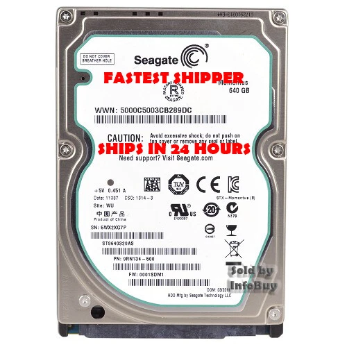 Seagate Momentus 2.5" FOR LAPTOPS-THIN--640GB SATA 5400RPM-SHIPS IN 24 hours - Image 1 of 2
