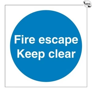 CASTLE PROMOTIONS Fire Escape Keep Clear Sign - Self Adhesive Vinyl - 100mm x 10 - Imagen 1 de 2