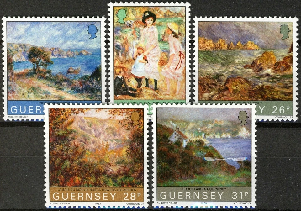 Guernsey 1983, Pinturas, Renoir visit Guernsey Set VF MNH, Mi 269-73 cat 4,8 € Foto 1 de 1