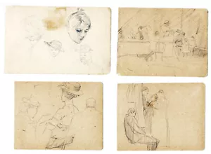 Four small drawings by Russian artist M.D.Mikhailov Figures and Faces - Foto 1 di 1