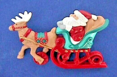 PIN Hallmark Navidad Vintage SANTA TRINEO PASEO Reno de Ornamento 1998 Foto 1 de 2
