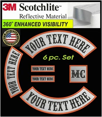 13" REFLECTIVE 6 PC SET CUSTOM EMBROIDERED ROCKER PATCH 3M® MOTORCYCLE BIKER USA - Image 1 of 4