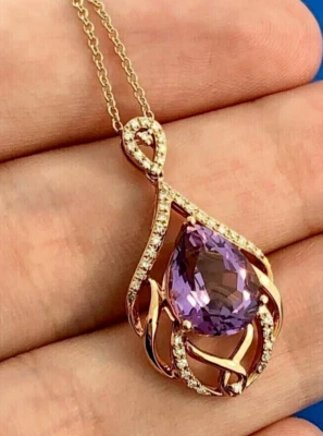 1.95Ct Pear Cut Simulated Purple Amethyst Women's Pendant 14K Rose Gold Plated - Image 1 of 2