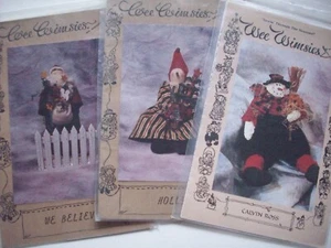 Lot of 3 primitive dolls decor craft patterns Santa Snowmen Wimsies *CB - Picture 1 of 4