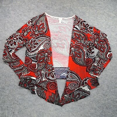 Chicos Suéter 3 Mujer Extra Grande Rojo Cachemira Floral Cárdigan Frente Abierto Tejido Foto 1 de 4