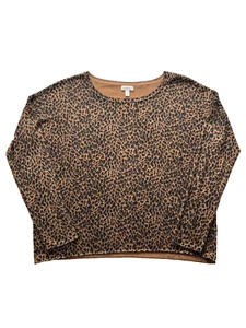 Garnet Hill Sweater Womens Medium Brown Cheetah Print Old Money Pullover Silk - Picture 1 of 5