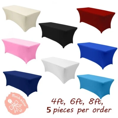 5pcs Spandex 4ft ,6ft ,8ft  Stretch Fitted Tablecloth Table Cover Wedding Event - Image 1 of 2