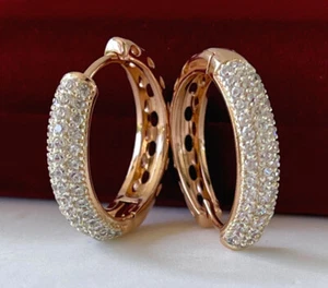 Luxus Ohrringe Creolen Zirkonia Kristalle Rolled Gold 18K vergoldet 22mm Damen - Bild 1 von 8