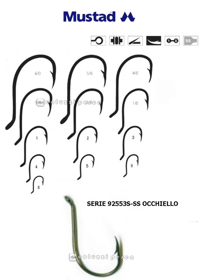 AMI MUSTAD SERIE 92553S-SS OCCHIELLO STORTO  AMO PESCA PALAMITI TRAINA SURF - Immagine 1 di 1