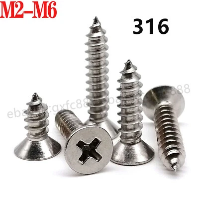 Phillips Countersunk Head Self Tapping Wood Screws A4 316 Stainless Steel M2-M6 - Image 1 of 4
