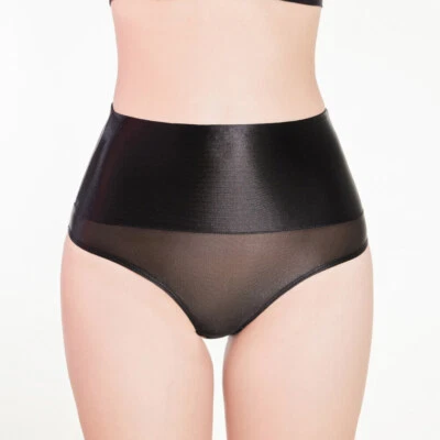 High-Waisted Bikini Briefs Sheer Shiny Glossy Panties Knicker Underwear Lingerie - Image 1 of 4