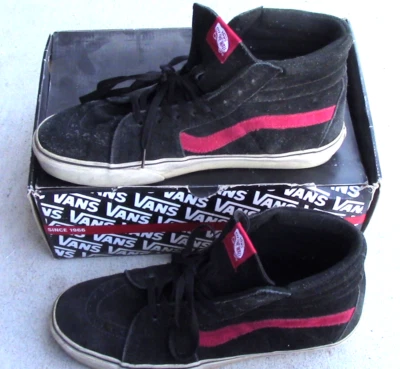 VANS SK8 Hi Reedición Negro/Verdadero Rojo Lona Zapatos Hombres Tenis Talla 12 Foto 1 de 4