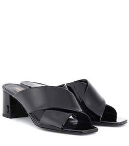 $695+NEW Saint Laurent Black Patent LouLou 50 Mules Sandals Sz IT 39.5/US 9.5 - Picture 1 of 10