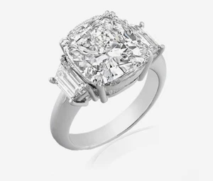 GIA Certified 3 Stone Diamond Engagement Ring 6.00 CT Cushion & Trapezoids - Picture 1 of 1