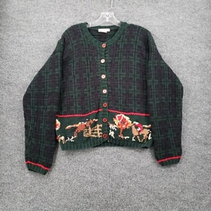 VINTAGE Brooks Brothers Cardigan Womens L Large Green Horse Equestrian Sweater - Picture 1 of 10