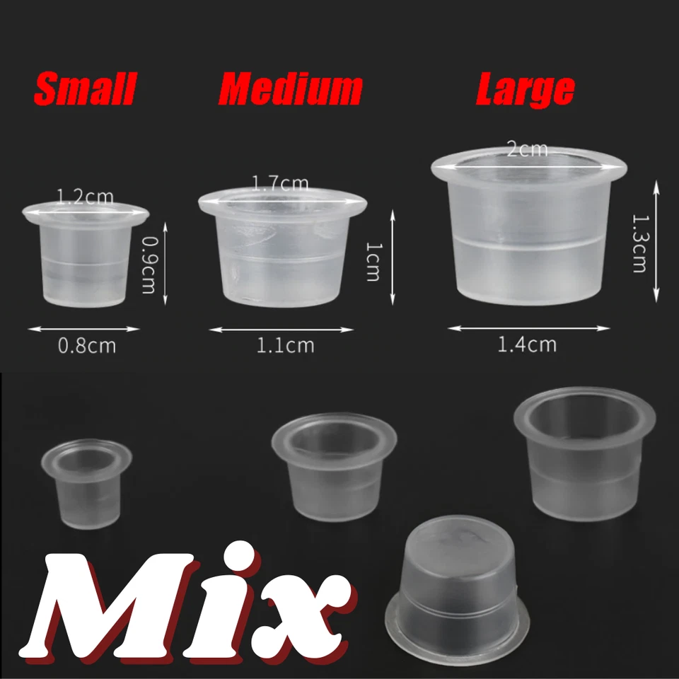 Ink Tattoo Cups Pigment microblading pots caps plastic makeup MIX 100 PCS UK