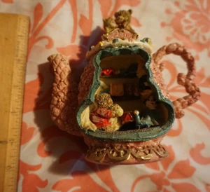 Unique Teapot Shaped House With Bears Room Figurine - Picture 1 of 8