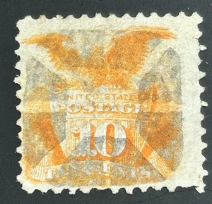 1869 US SC 116 10c fancy boxed SON cancel Orange Eagle Shield Pictorial - Used - Picture 1 of 4