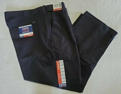 NUEVO Pantalones chinos americanos negros grandes y altos Izod para hombre calce clásico 42x36 50x29 Foto 1 de 4