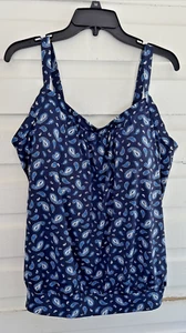 Lands End Size 14 DD Soft Cup Tankini Top Navy Blue Paisley Adjustable Straps - Picture 1 of 12