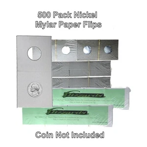 500 Cardboard/Mylar 2x2 Coin Holder Flips for Nickel 21.2mm, by Guardhouse - Picture 1 of 6