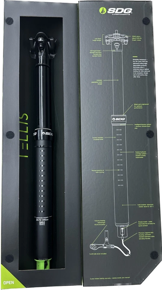 Tija de sillín SDG Tellis Dropper 34,9 mm 150 mm cable interno negro Foto 1 de 1