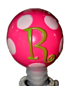 NEW MSC Monogram Initial "R" Polka Dot Bottle Wine Stopper PINK WHITE - Picture 1 of 7