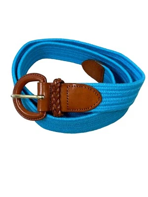 Talbots Stretch Belt Braided Keeper Leather Trim Blue 6305 Women's Size M - Image 1 of 4