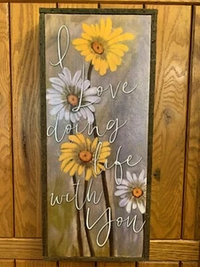 Handmade Primitive Framed Daisies I Love Doing Life with You Box Picture Decor - Picture 1 of 2