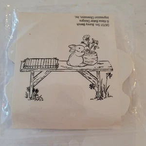 Bunny Bench Unmounted Rubber Stamp Impression Obsession Alesa Baker Designs - Picture 1 of 3