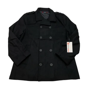 Alpine Swiss Men's Black Wool Double Breasted JAKE Pea Coat Size Medium B25 - Picture 1 of 6
