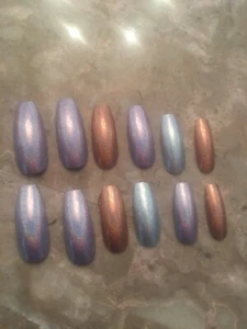 Set Of Painted 3 Tone Holographic Long Coffin False Nails choose your shape - Picture 1 of 2
