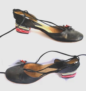 Heyraud Sling Pumps Ballerina Schwarz Rot 39 Leder Textil Trachtenschuh sehr gut - Bild 1 von 7