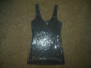 Express Woman Medium Sequin Front Gray Ribbed Knit Scoop Neck & Back Tank Top - Picture 1 of 2