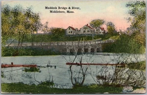 Middleboro, Massachusetts Postcard "Muddock Bridge and River" 1914 MA Cancel - Picture 1 of 2